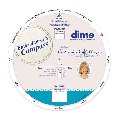 Dime Embroiderer's Compass - Stabilizer and Needle Selector for Machine Embroidery Projects