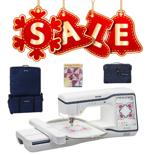 Brother Celeste CX1E + FREE Brother SASEBCX1 Luggage Set +Brother SASEBCX1N Notions Case + Embroidelee Spring Floral Quilt-in-the-Hoop Collection